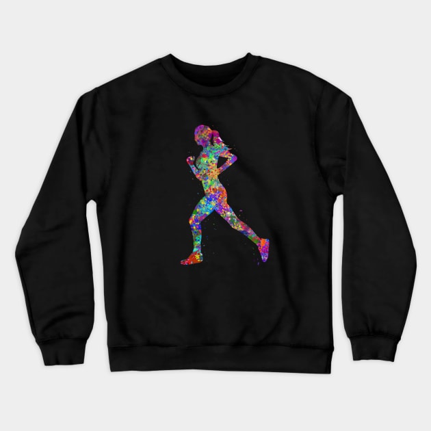 Runner girl watercolor art Crewneck Sweatshirt by Yahya Art